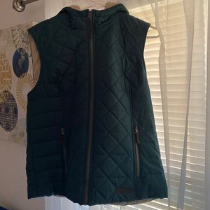 forest green puffer vest with hoodie
